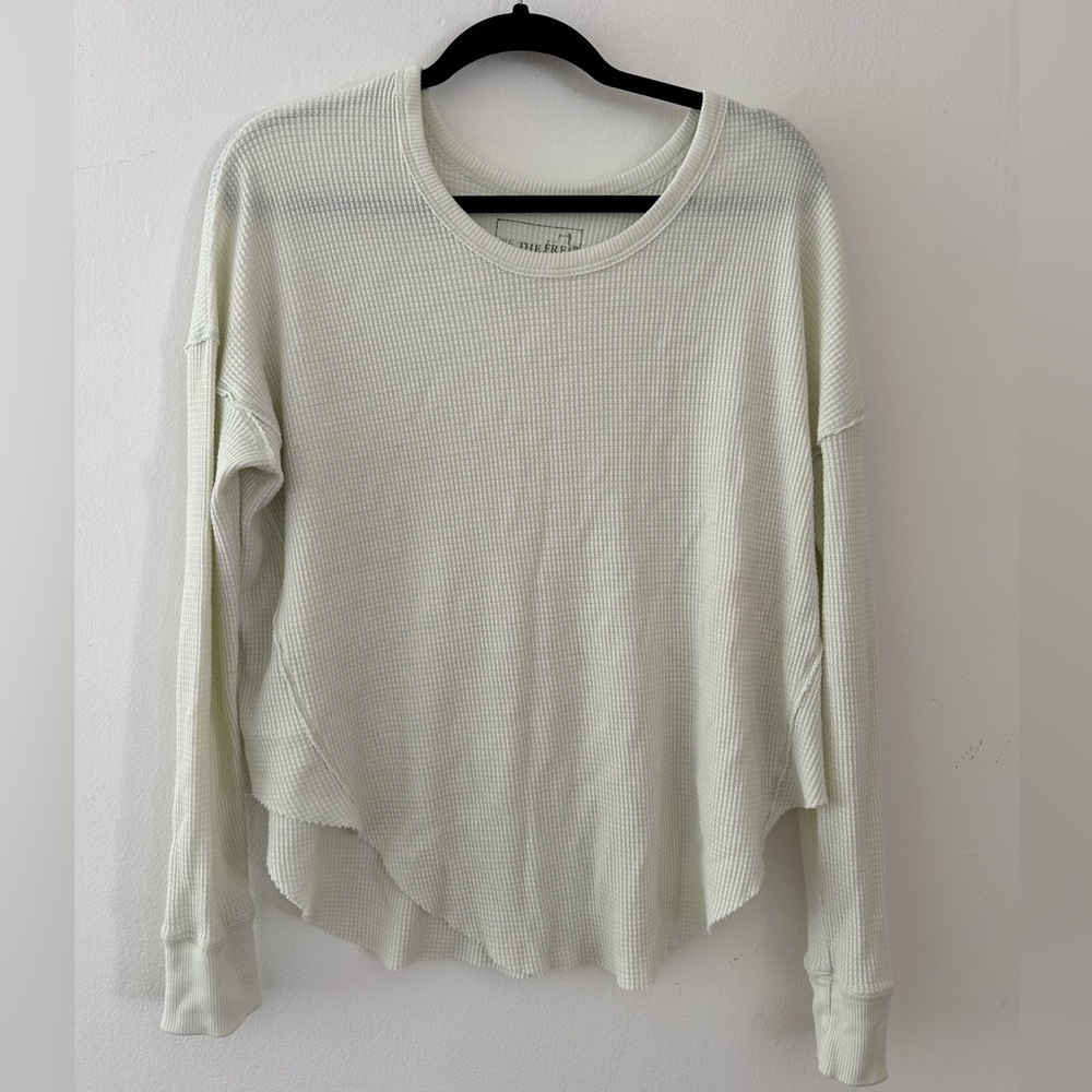Free People We The Free Light Green Thermal Long Sleeve Tee Size Small